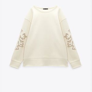 Zara Cream Embellished Sleeve Sweatshirt